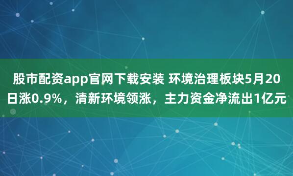 股市配资app官网下载安装 环境治理板块5月20日涨0.9%，清新环境领涨，主力资金净流出1亿元