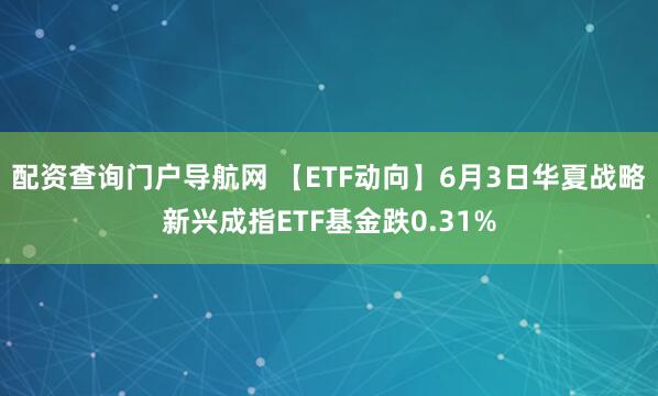 配资查询门户导航网 【ETF动向】6月3日华夏战略新兴成指ETF基金跌0.31%