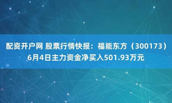 配资开户网 股票行情快报：福能东方（300173）6月4日主力资金净买入501.93万元