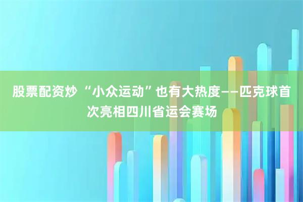股票配资炒 “小众运动”也有大热度——匹克球首次亮相四川省运会赛场